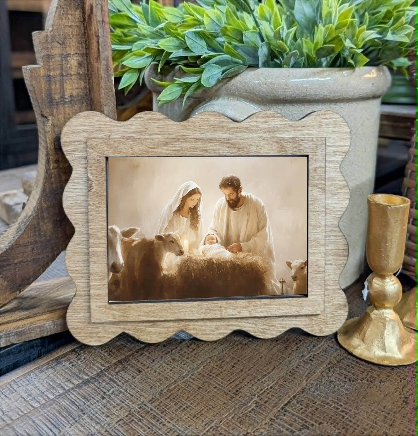 Scallop Nativity Framed Canvas Art