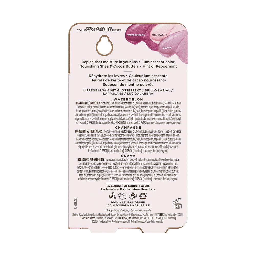 Pink Moisturizing Lip Shimmers With Beeswax, 3 Pack