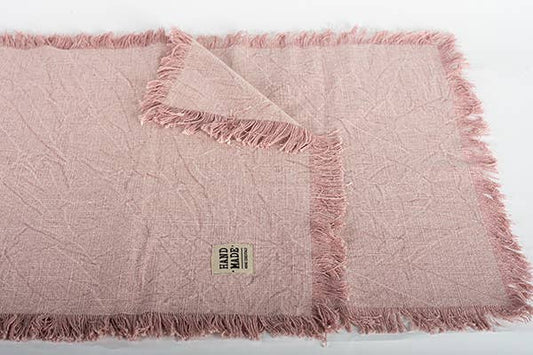 16" x 60" Stone Washed Table Runner With Fringes, Pink