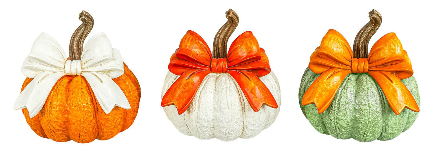 Ribbon Bow Fall Pumpkin 6" Tabletop  Ast