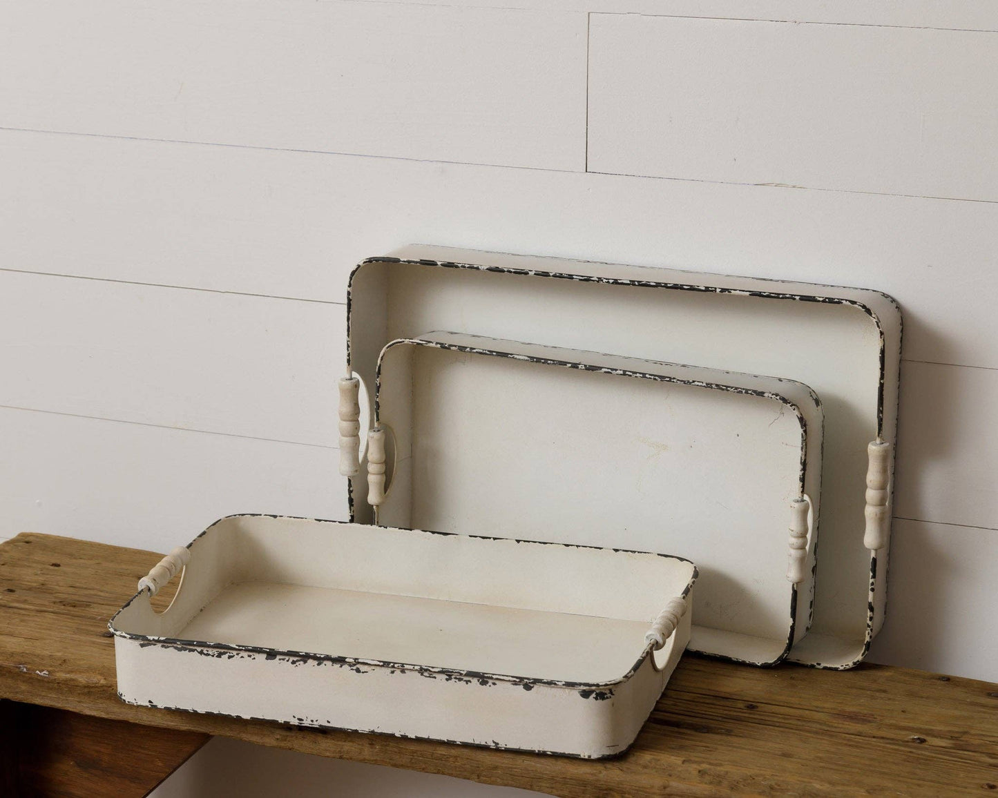 Distressed White Metal Trays Large