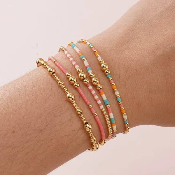 MULTI LAYER NATURAL STONE BALL CHAIN LINK BRACELET | 40B5228