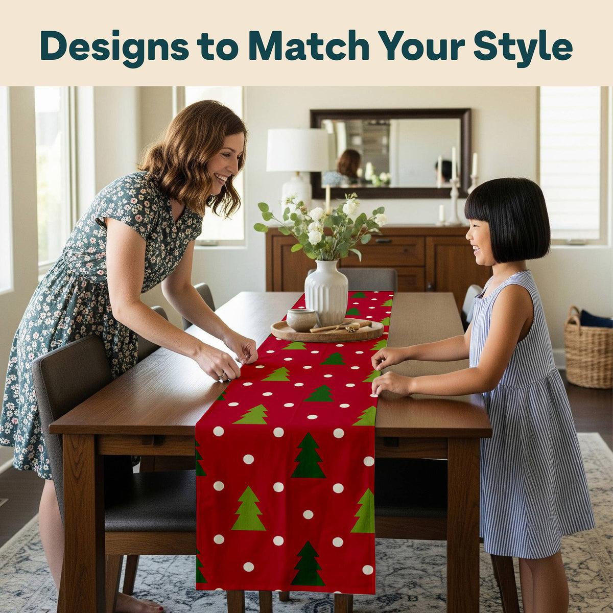 Christmas Trees Red Table Runner