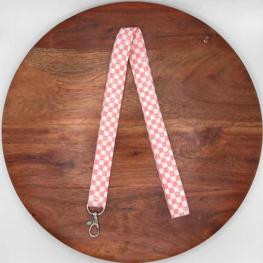 Pink and White Checker Lanyards