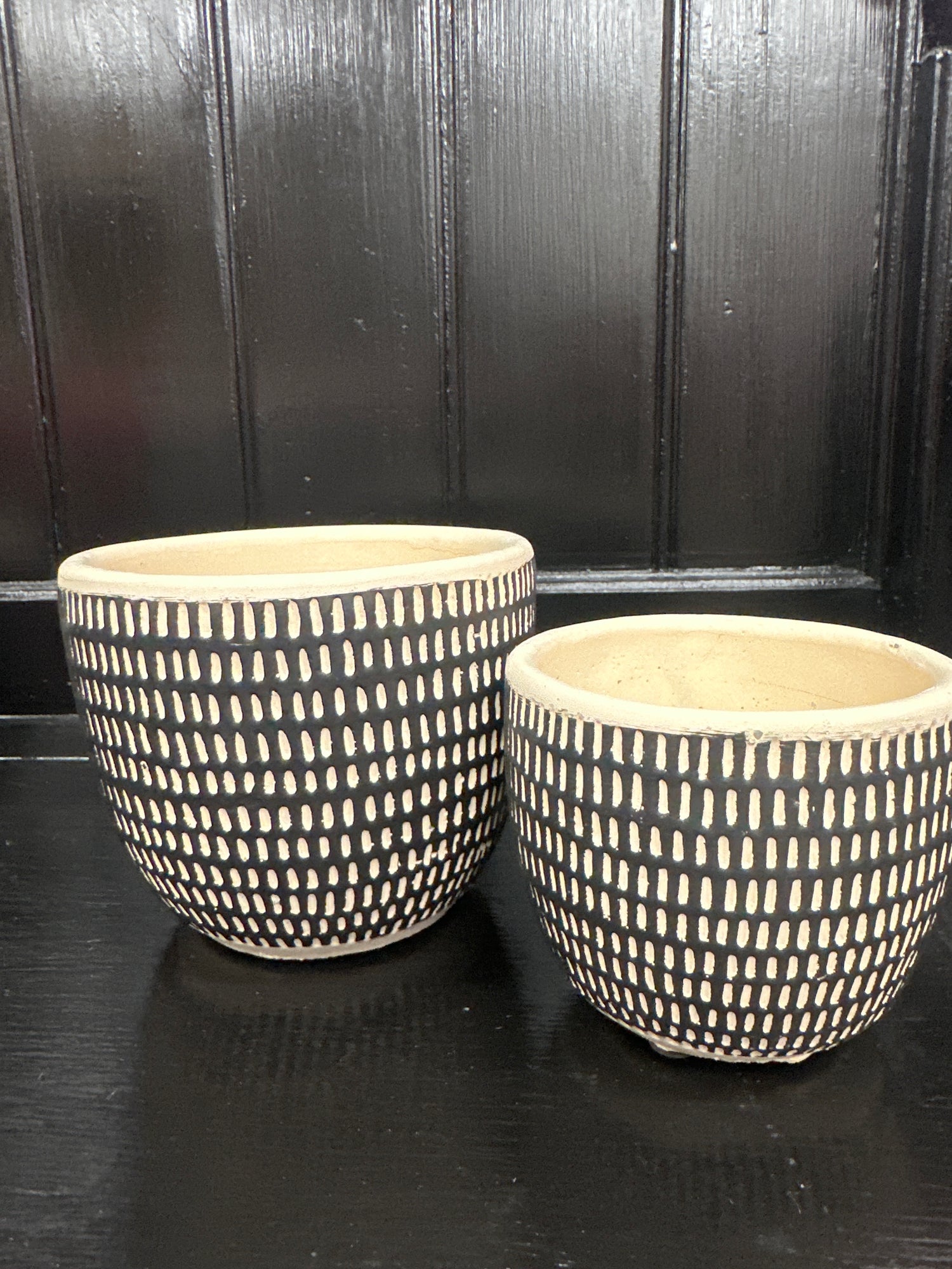 Pottery Black & Cream Carved
